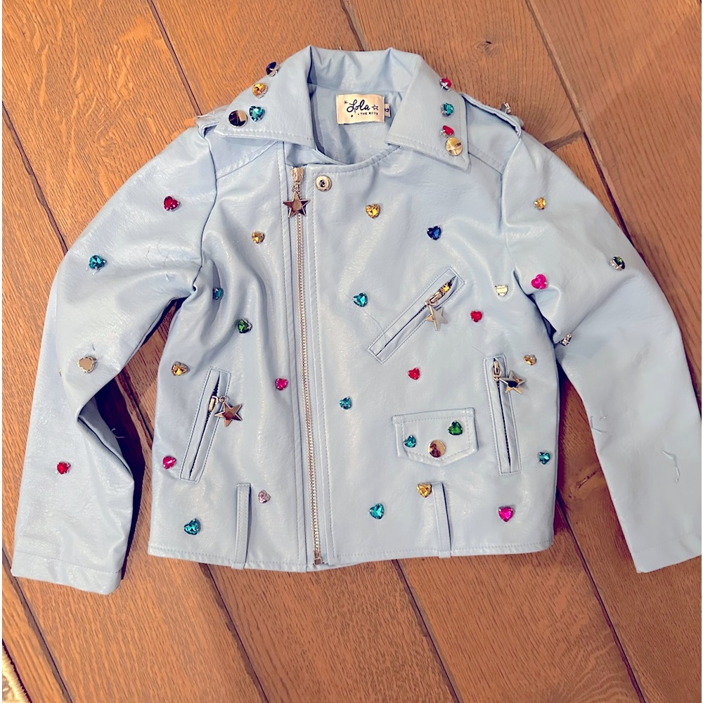 Lola + the boys leather soft vegan leather moto. Light blue. Super adorable sz 4